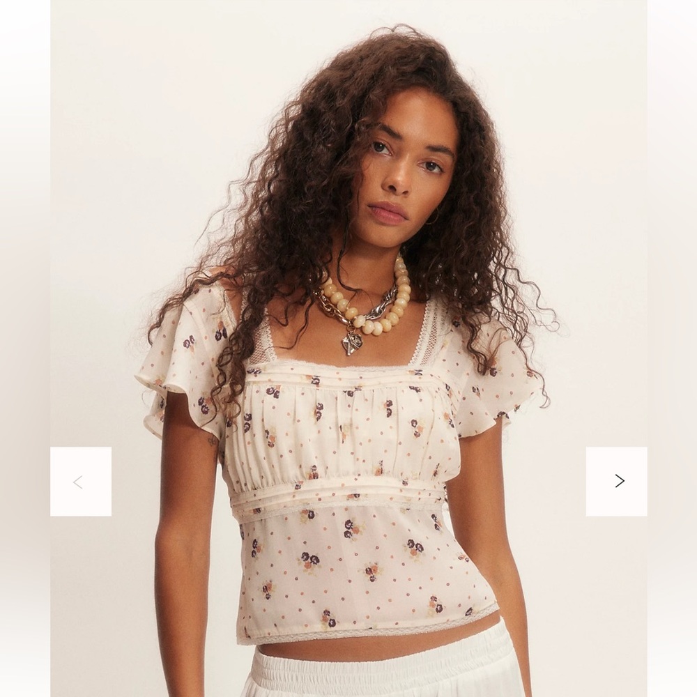 Free People floral  milkmaid top with flutter sleeves